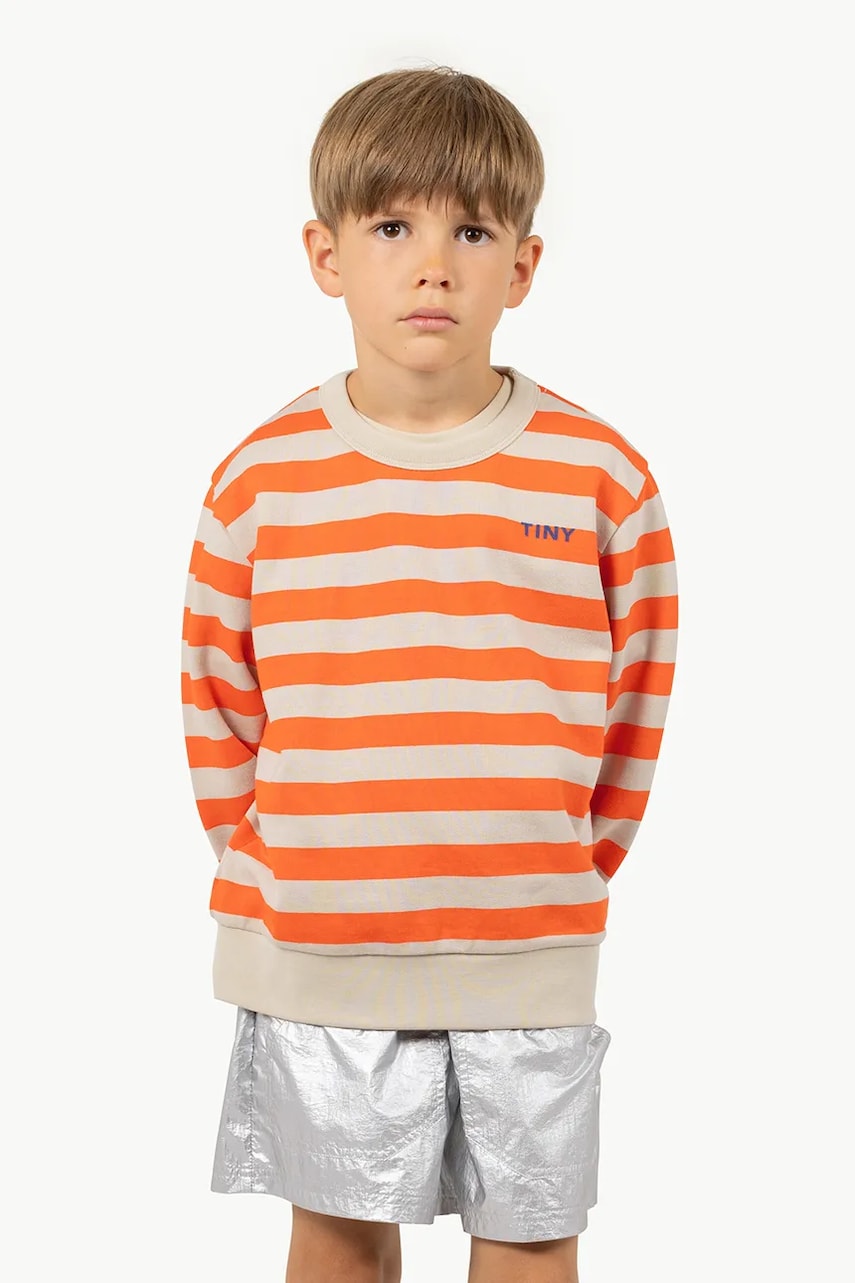 Tinycottons hanorac de bumbac pentru copii STRIPES SWEATSHIRT culoarea portocaliu, modelator, SS25-125 Tinycottons hanorac de bumbac pentru copii STRIPES SWEATSHIRT culoarea portocaliu, modelator, SS25-125