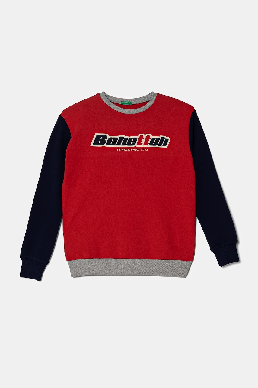 United Colors of Benetton hanorac de bumbac pentru copii culoarea roșu, cu glugă, cu imprimeu, 3J68C10N2