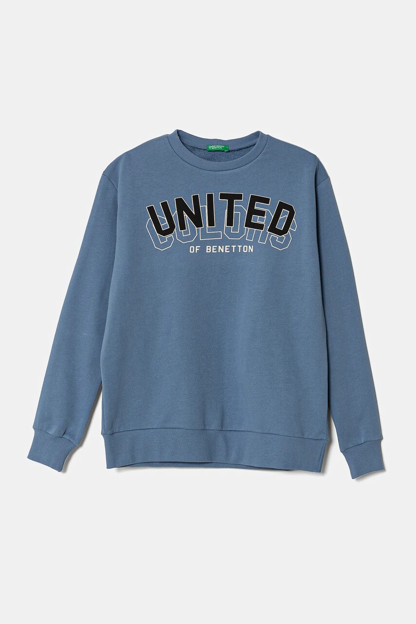 United Colors of Benetton hanorac de bumbac pentru copii cu glugă, cu imprimeu, 3J68C10N2