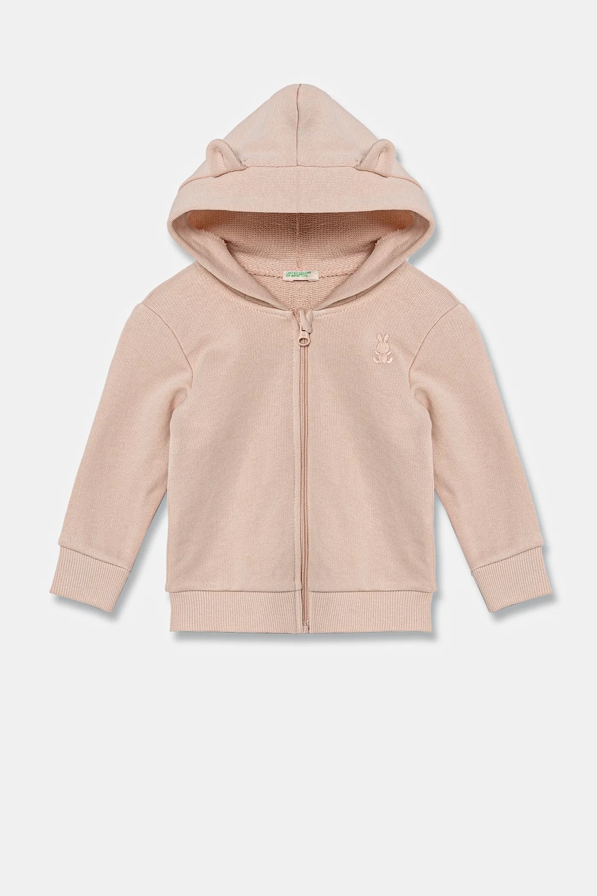 United Colors of Benetton hanorac de bumbac pentru bebelusi culoarea portocaliu, cu glugă, neted, 3J70A5017