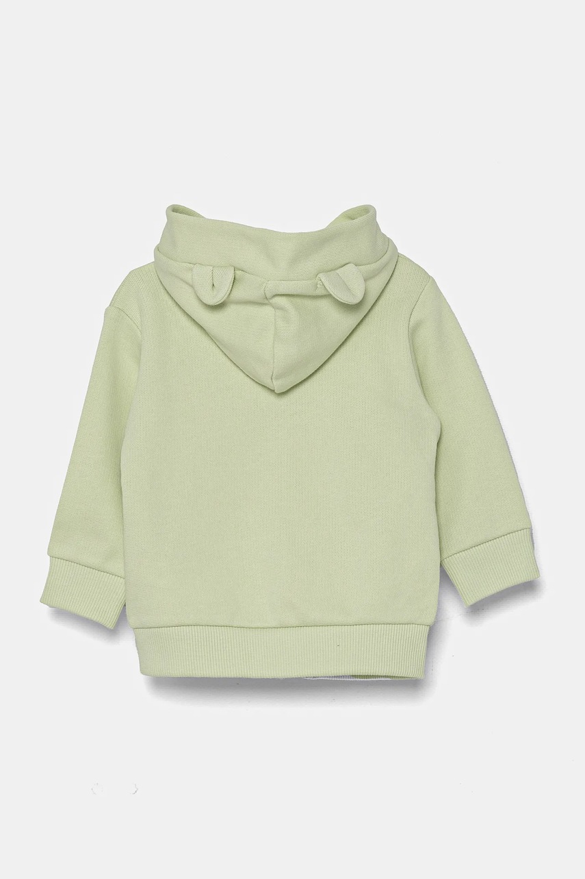 Хлопковая кофта для младенцев United Colors of Benetton цвет зелёный с капюшоном однотонная 3J70A5017