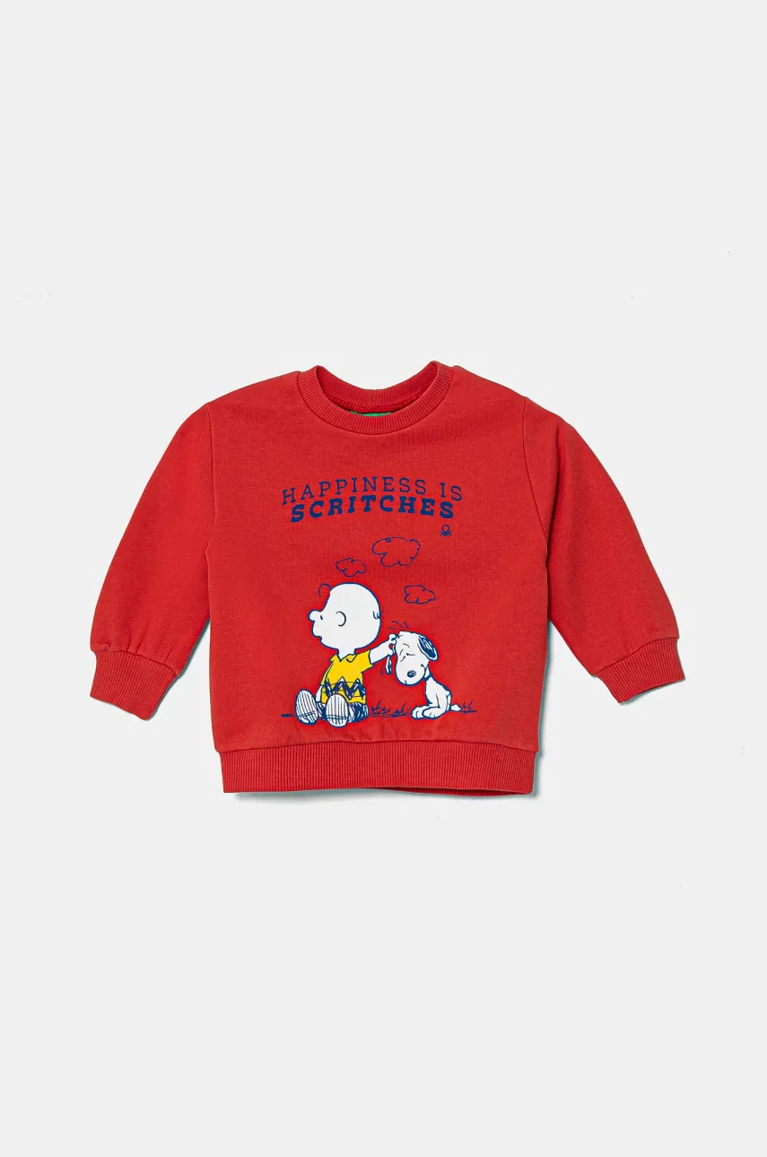 United Colors of Benetton hanorac de bumbac pentru copii x Snoopy culoarea rosu, cu imprimeu, 3PQMG10IA