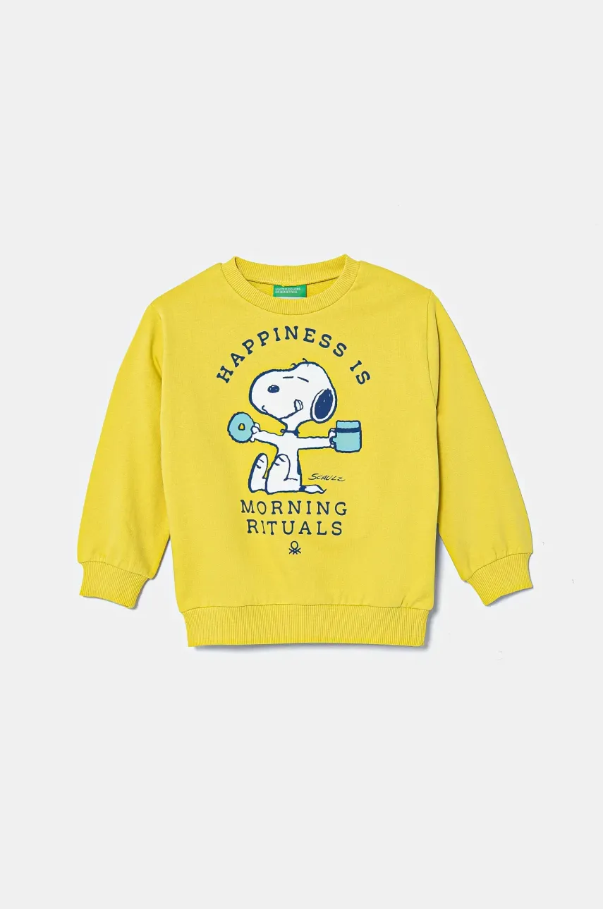 United Colors of Benetton hanorac de bumbac pentru copii x Snoopy culoarea verde, cu imprimeu, 3PQMG10IA