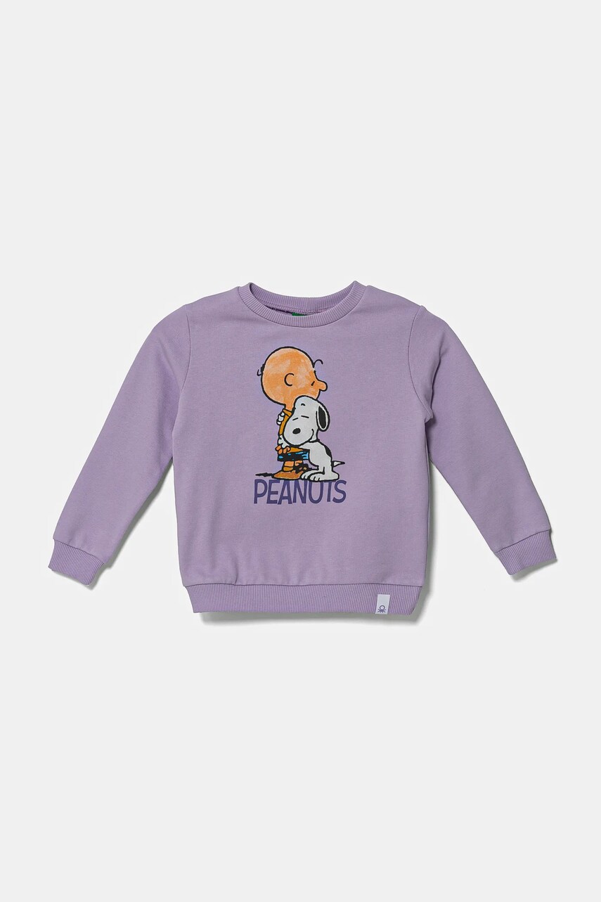 United Colors of Benetton hanorac de bumbac pentru copii culoarea violet, cu imprimeu, 3PQMG10I8