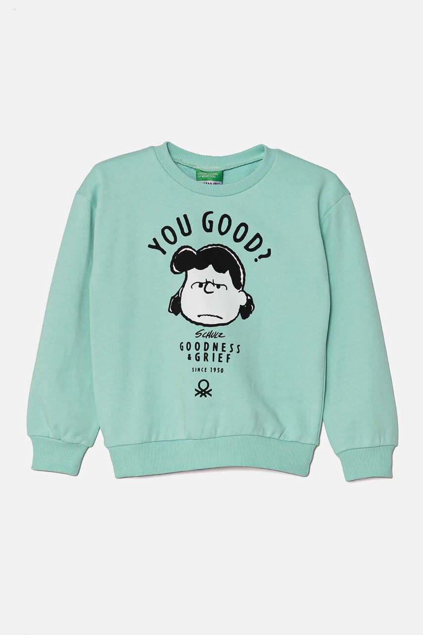 United Colors of Benetton hanorac de bumbac pentru copii culoarea verde, cu imprimeu, 3UNIC10NF