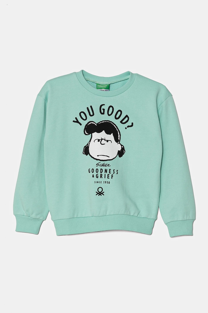 United Colors of Benetton hanorac de bumbac pentru copii culoarea verde, cu imprimeu, 3UNIC10NF