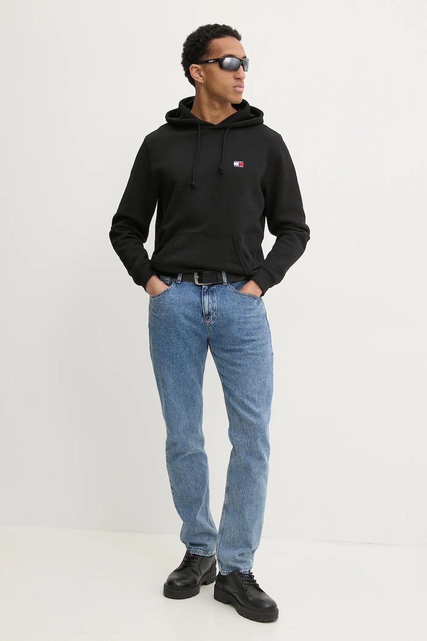 Хлопковая кофта Tommy Jeans цвет чёрный с капюшоном однотонная DM0DM20258 Хлопковая кофта Tommy Jeans цвет чёрный с капюшоном однотонная DM0DM20258