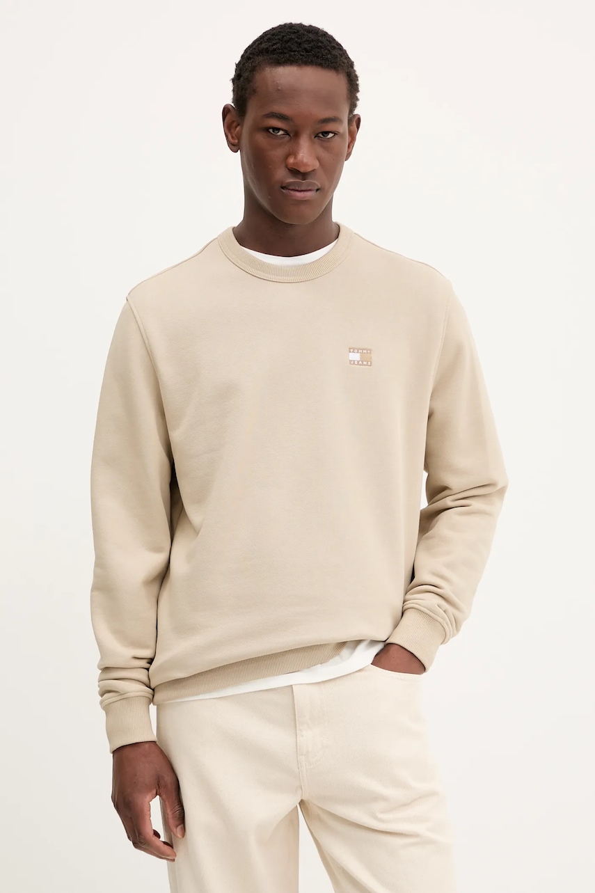 Tommy Jeans hanorac de bumbac bărbați, culoarea verde, cu imprimeu, DM0DM20660