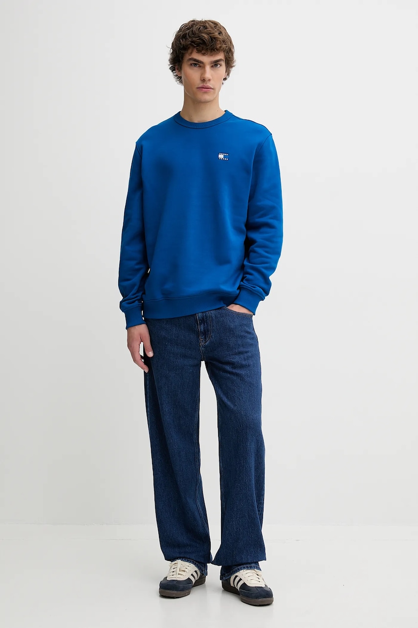 Хлопковая кофта Tommy Jeans цвет синий с аппликацией DM0DM20660 Хлопковая кофта Tommy Jeans цвет синий с аппликацией DM0DM20660