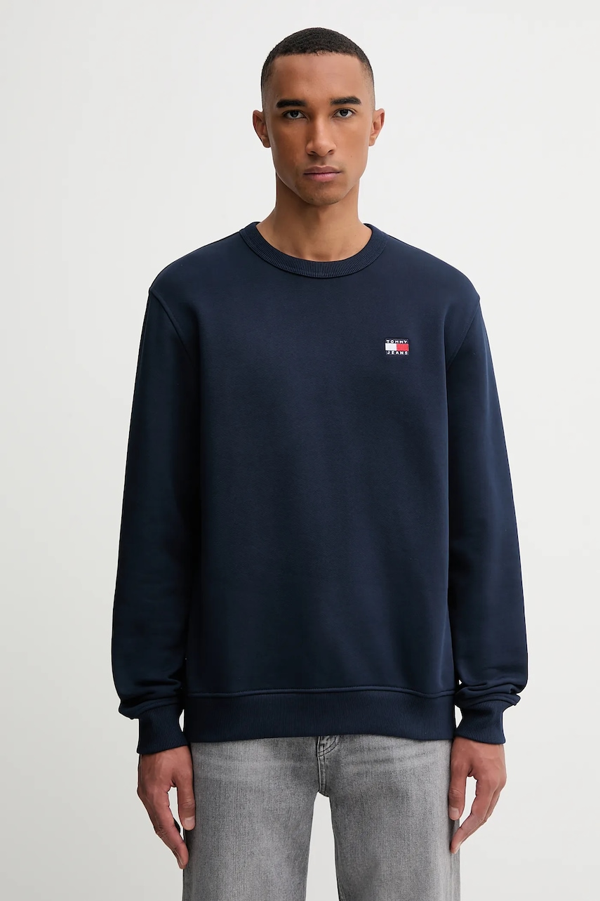 Tommy Jeans hanorac de bumbac bărbați, culoarea bleumarin, cu imprimeu, DM0DM20660