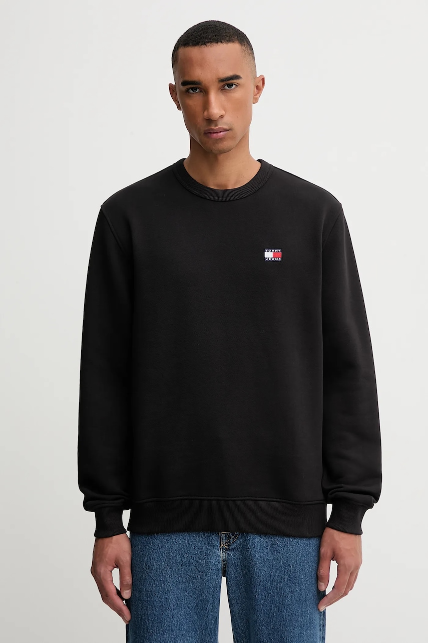 Tommy Jeans hanorac de bumbac bărbați, culoarea negru, cu imprimeu, DM0DM20660