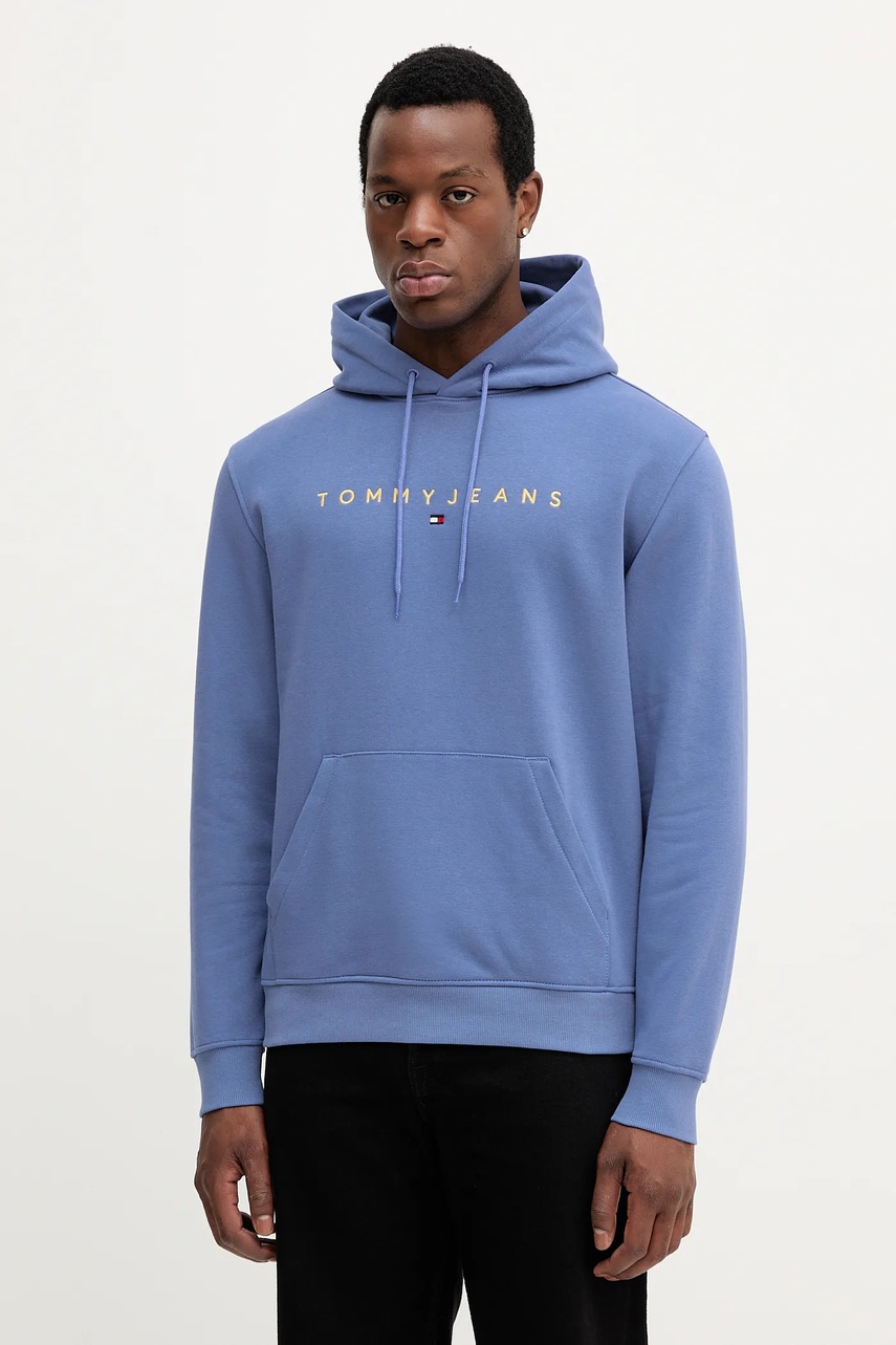 Tommy Jeans bluză culoarea bej, cu glugă, cu imprimeu, DM0DM20746
