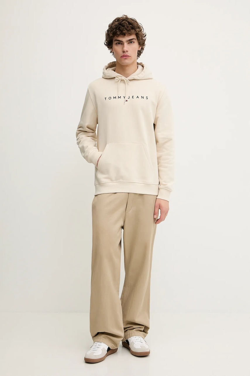 Кофта Tommy Jeans цвет бежевый с капюшоном с принтом DM0DM20746