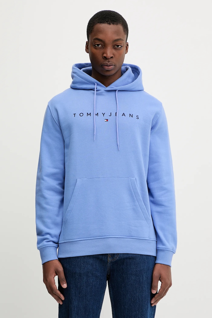 Tommy Jeans bluză culoarea bej, cu glugă, cu imprimeu, DM0DM20746