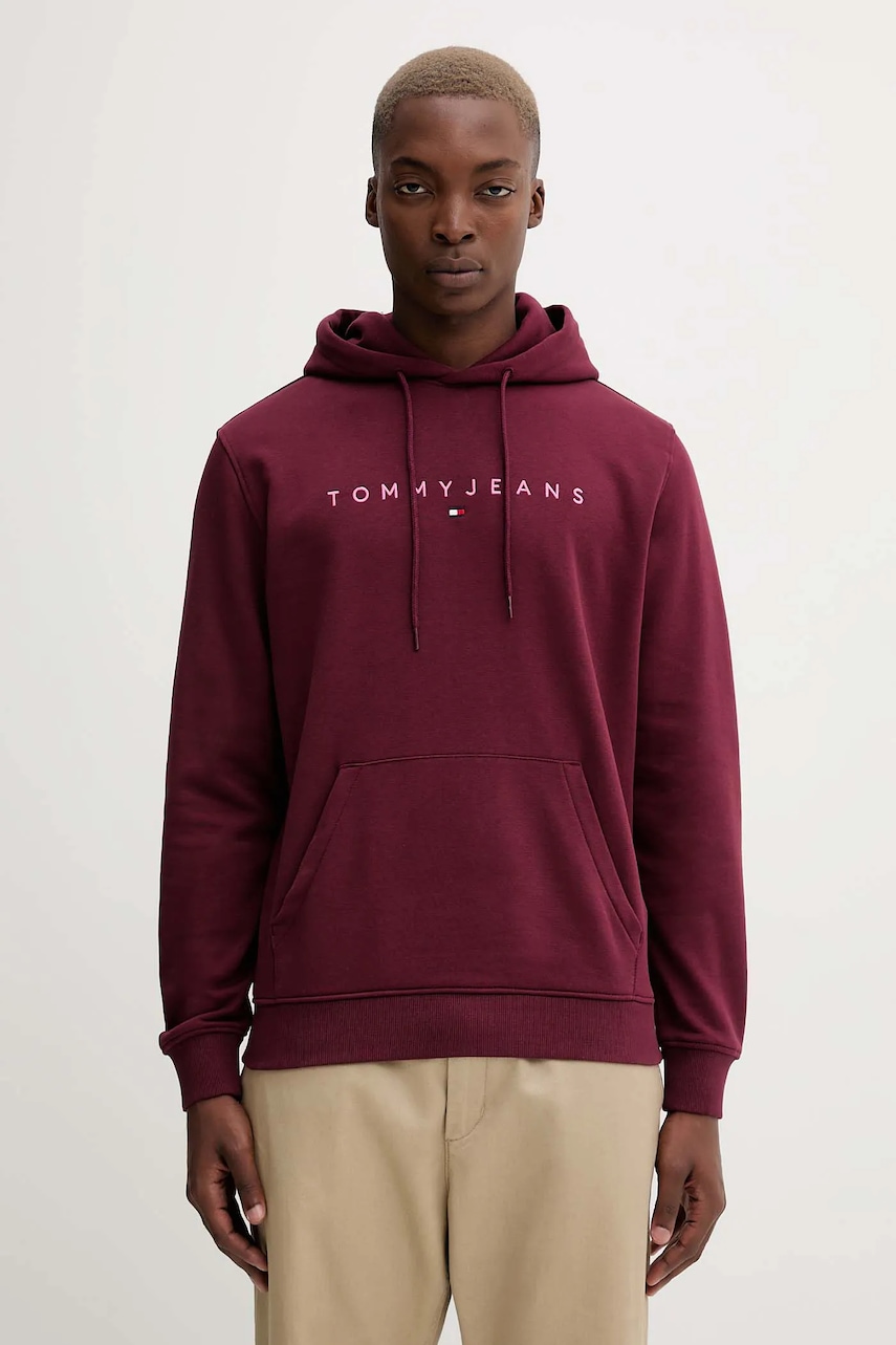 Tommy Jeans bluză culoarea bej, cu glugă, cu imprimeu, DM0DM20746