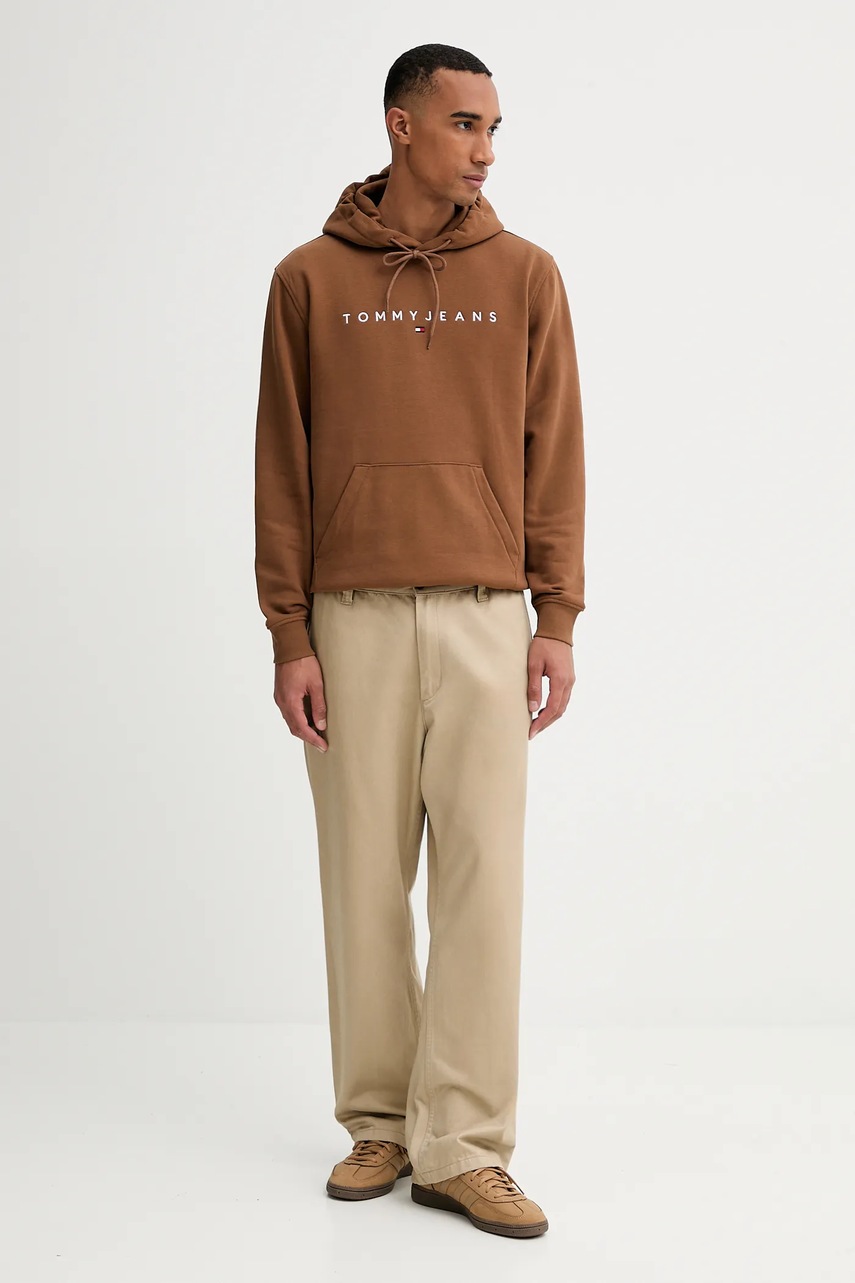 Кофта Tommy Jeans цвет бежевый с капюшоном с принтом DM0DM20746