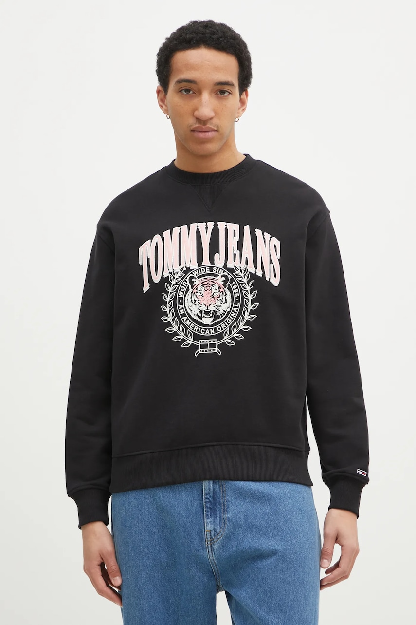 Tommy Jeans hanorac de bumbac barbati, culoarea negru, cu imprimeu, DM0DM20640 Tommy Jeans hanorac de bumbac barbati, culoarea negru, cu imprimeu, DM0DM20640