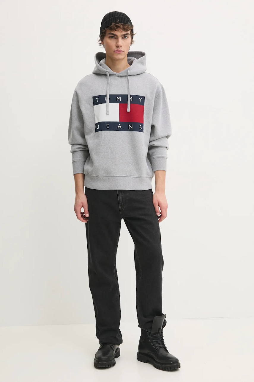 Кофта Tommy Jeans мужская цвет серый с капюшоном с принтом DM0DM21174 Кофта Tommy Jeans мужская цвет серый с капюшоном с принтом DM0DM21174