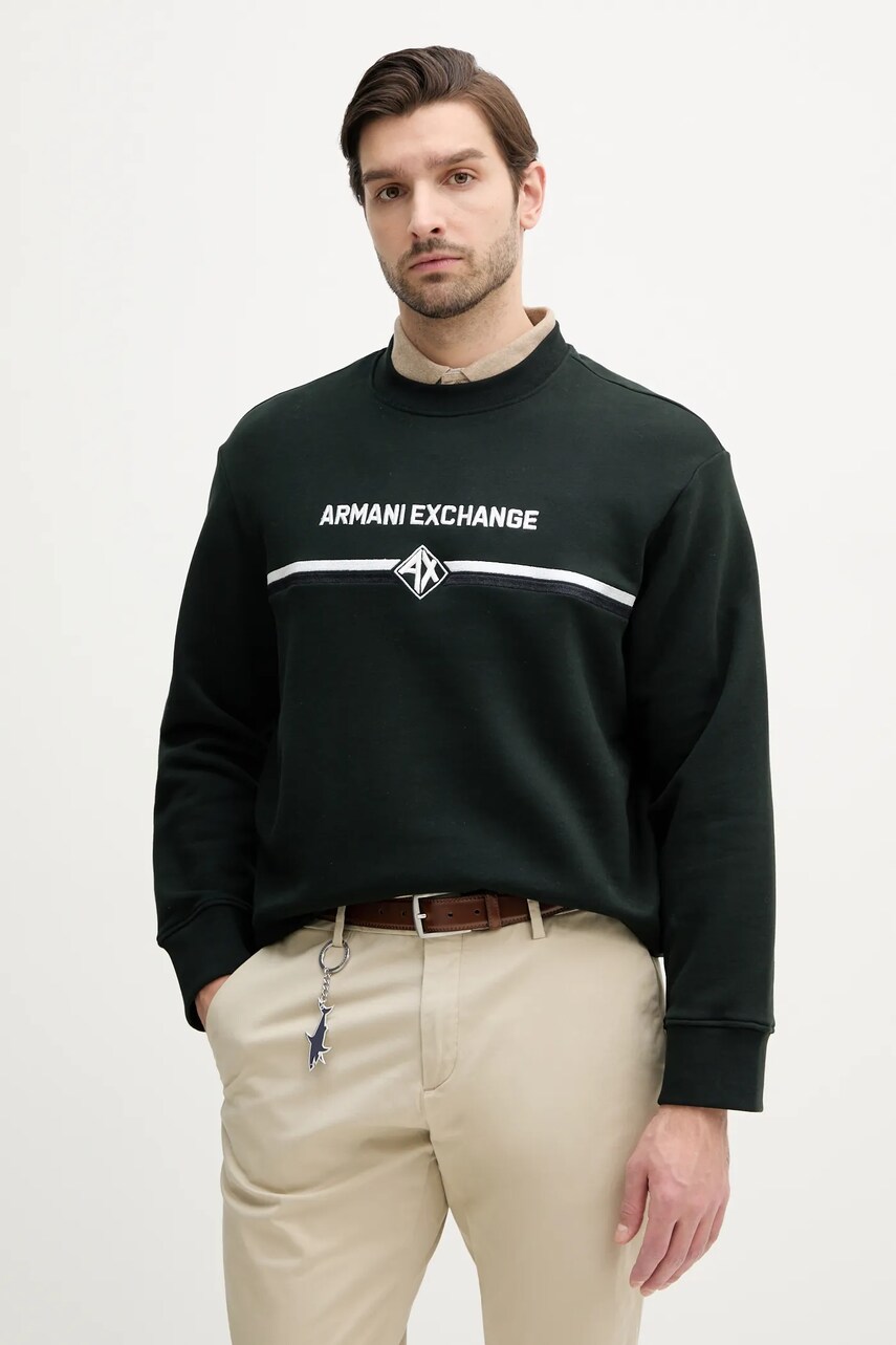 Levně Bavlněná mikina Armani Exchange pánská, černá barva, s aplikací, XM000226 AF12656