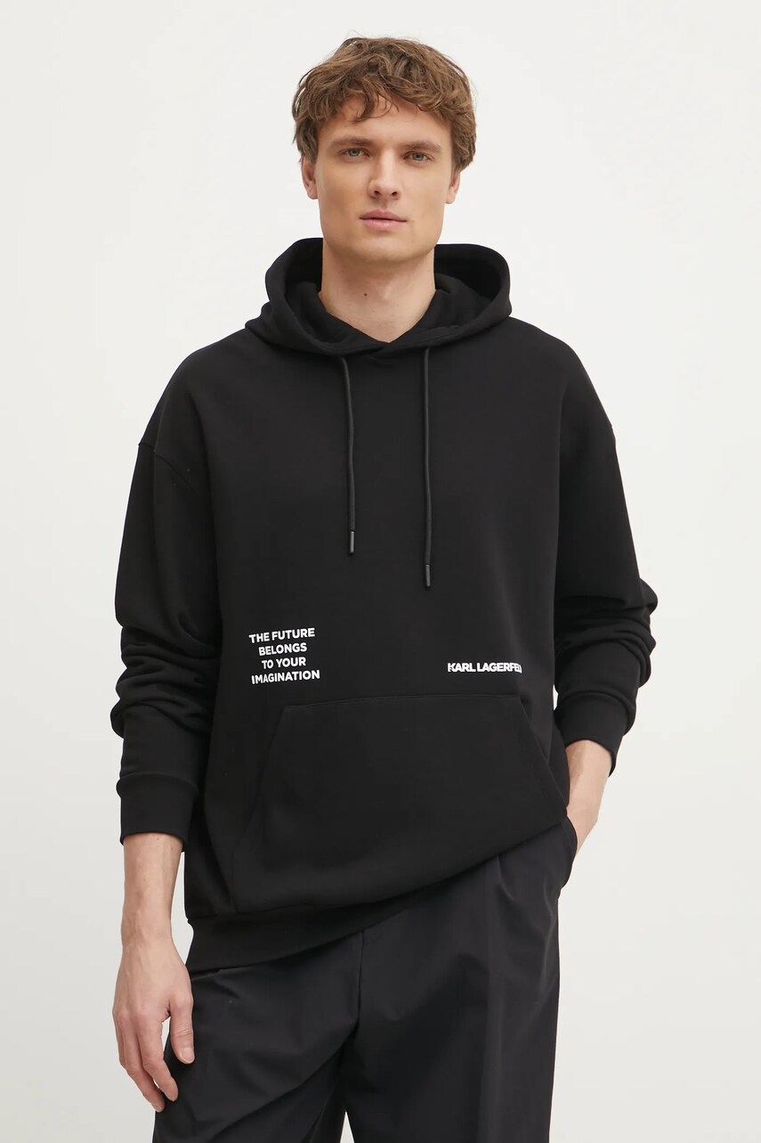 Karl Lagerfeld bluza barbati, culoarea negru, cu glugă, cu imprimeu, 551900.705299