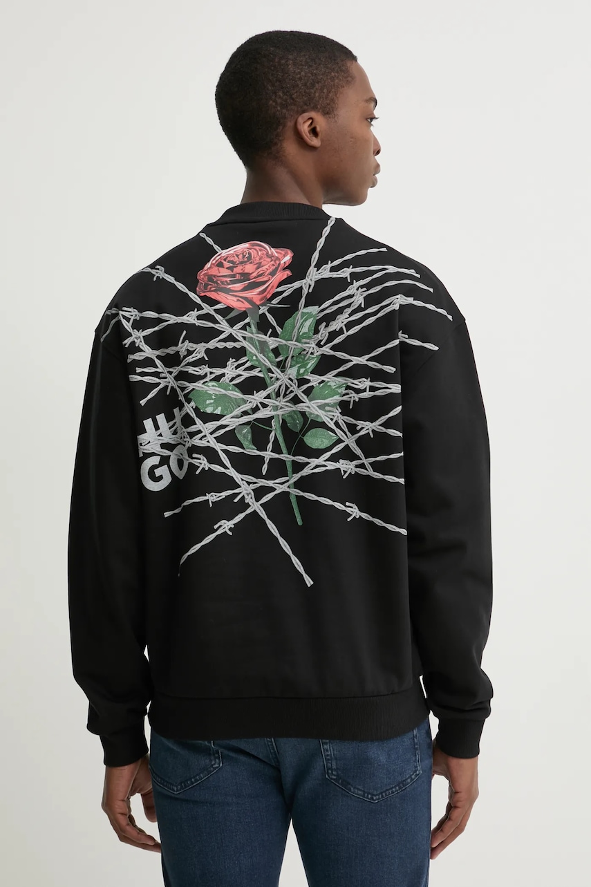 HUGO hanorac de bumbac barbati, culoarea negru, cu imprimeu, 50532094