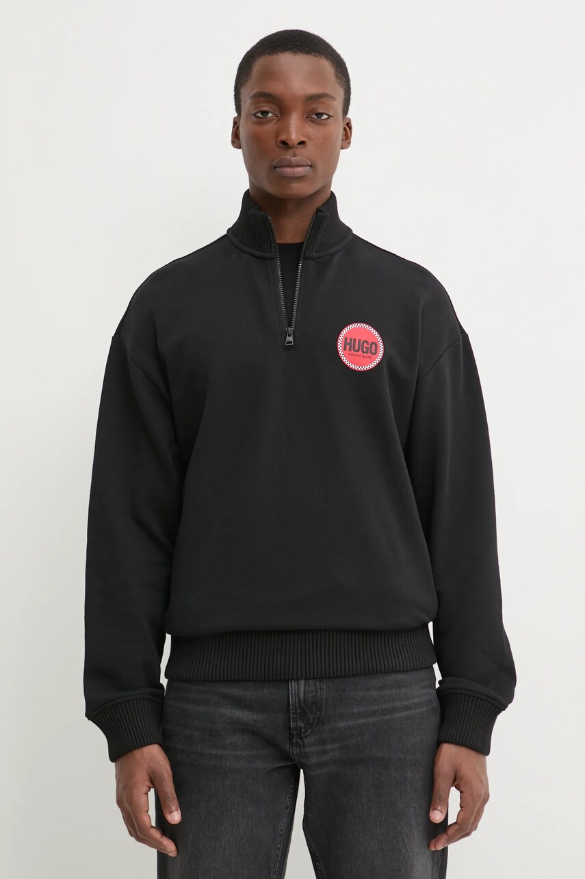 HUGO hanorac de bumbac barbati, culoarea negru, cu imprimeu, 50530649