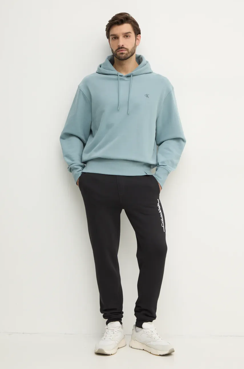 Хлопковая кофта Calvin Klein Jeans мужская с капюшоном однотонная J30J326748 Хлопковая кофта Calvin Klein Jeans мужская с капюшоном однотонная J30J326748