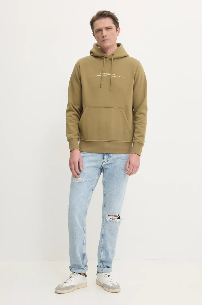 Кофта Calvin Klein Jeans мужская цвет зелёный с капюшоном с принтом J30J327076 Кофта Calvin Klein Jeans мужская цвет зелёный с капюшоном с принтом J30J327076