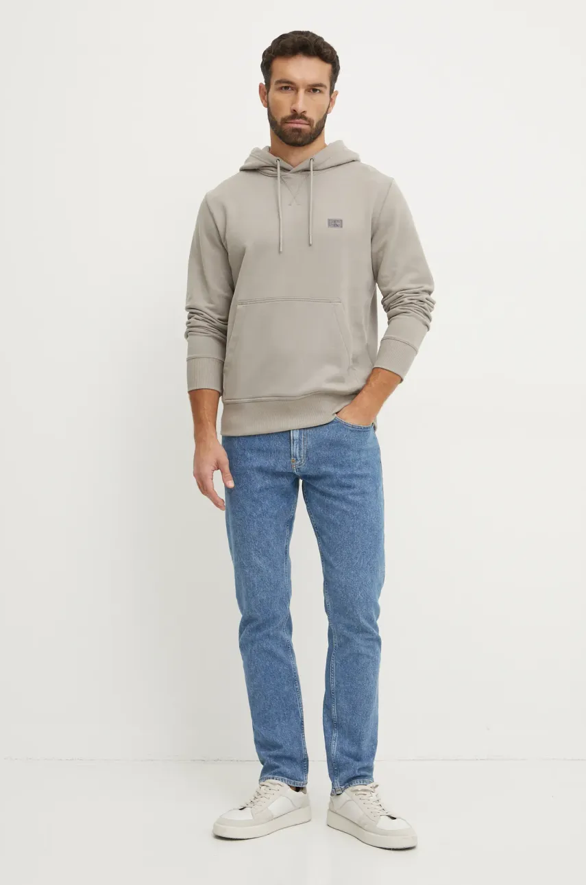 Хлопковая кофта Calvin Klein Jeans мужская цвет серый с капюшоном однотонная J30J327113 Хлопковая кофта Calvin Klein Jeans мужская цвет серый с капюшоном однотонная J30J327113