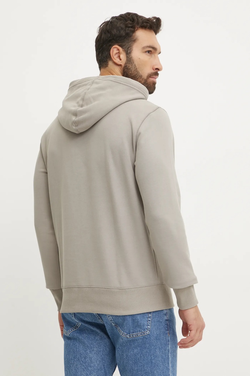 Бавовняна кофта Calvin Klein Jeans чоловіча колір сірий з капюшоном однотонна J30J327113 