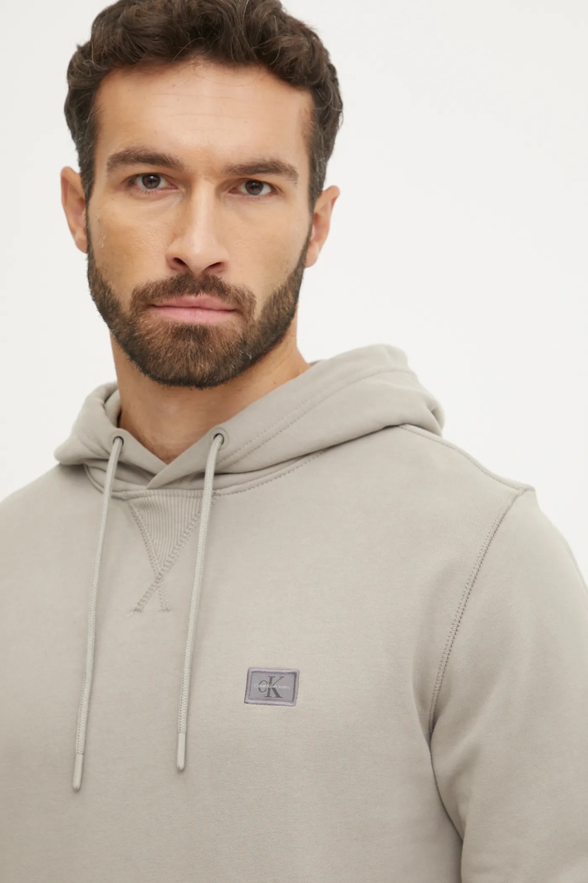 Бавовняна кофта Calvin Klein Jeans чоловіча колір сірий з капюшоном однотонна J30J327113 
