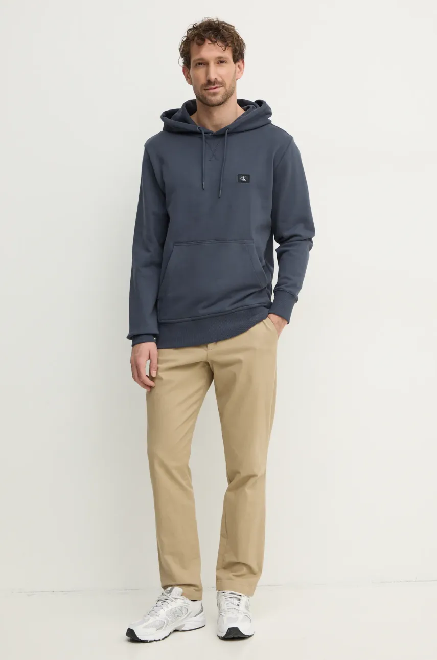 Хлопковая кофта Calvin Klein Jeans мужская цвет синий с капюшоном однотонная J30J327113 Хлопковая кофта Calvin Klein Jeans мужская цвет синий с капюшоном однотонная J30J327113