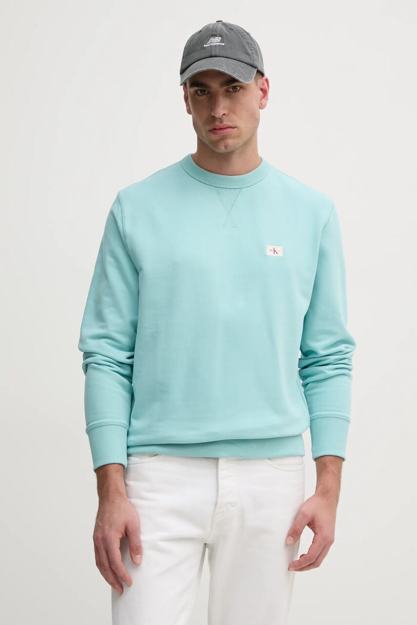 

Памучен суичър Calvin Klein Jeans в черно с изчистен дизайн J30J327115, Тюркоазен