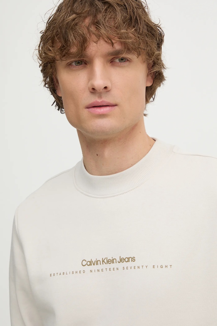 Кофта Calvin Klein Jeans чоловіча колір бежевий з принтом J30J327119 