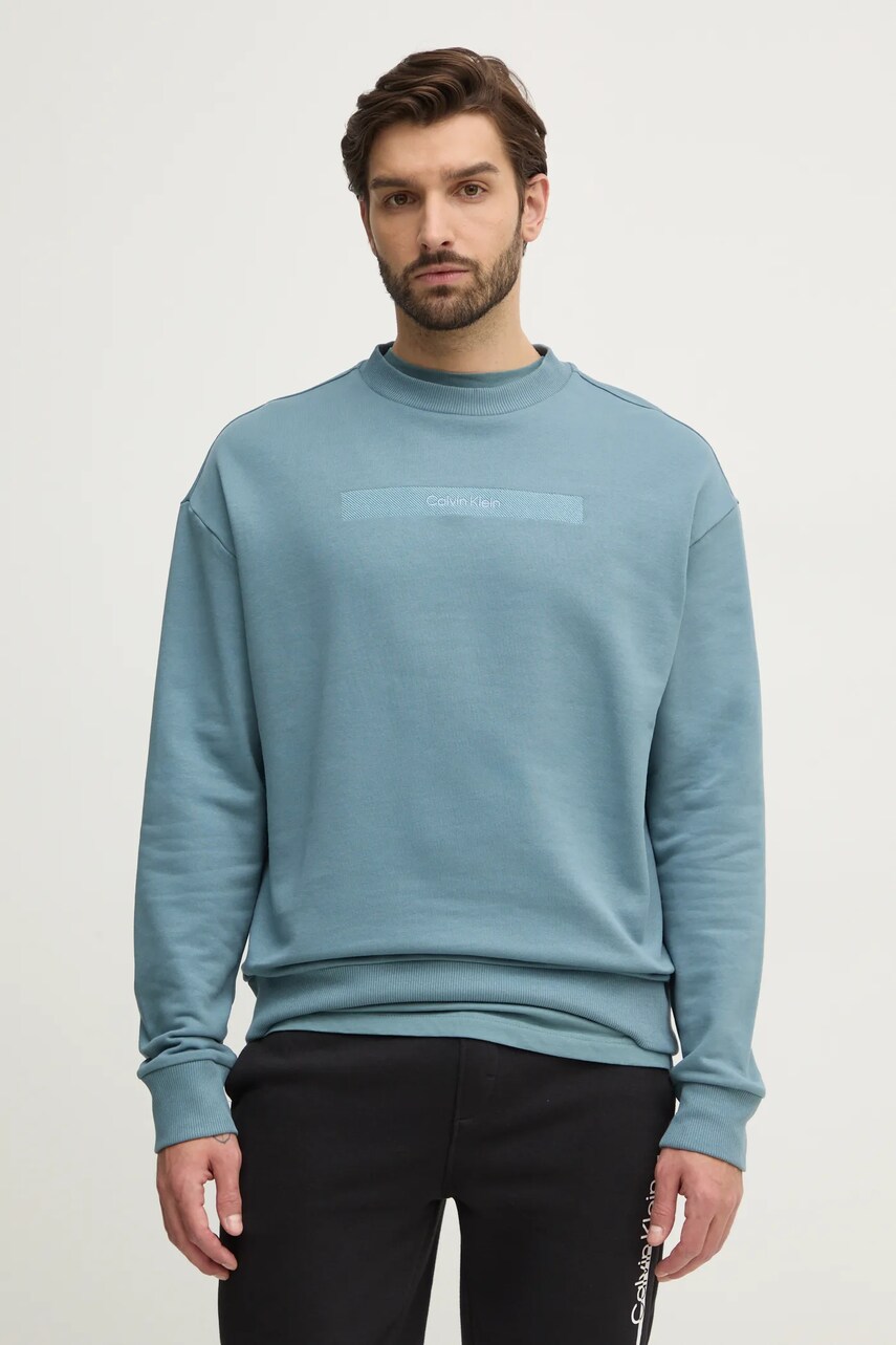 Levně Bavlněná mikina Calvin Klein pánská, zelená barva, s aplikací, K10K113763