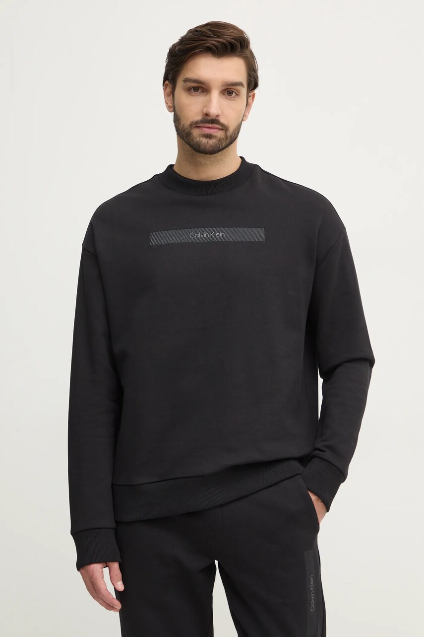 Levně Bavlněná mikina Calvin Klein pánská, černá barva, s aplikací, K10K113763