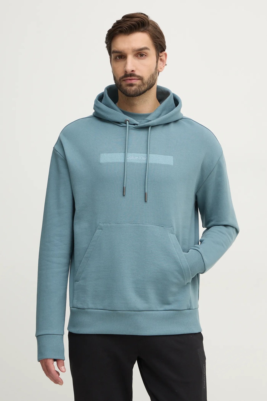 Levně Bavlněná mikina Calvin Klein pánská, zelená barva, s kapucí, s potiskem, K10K113768