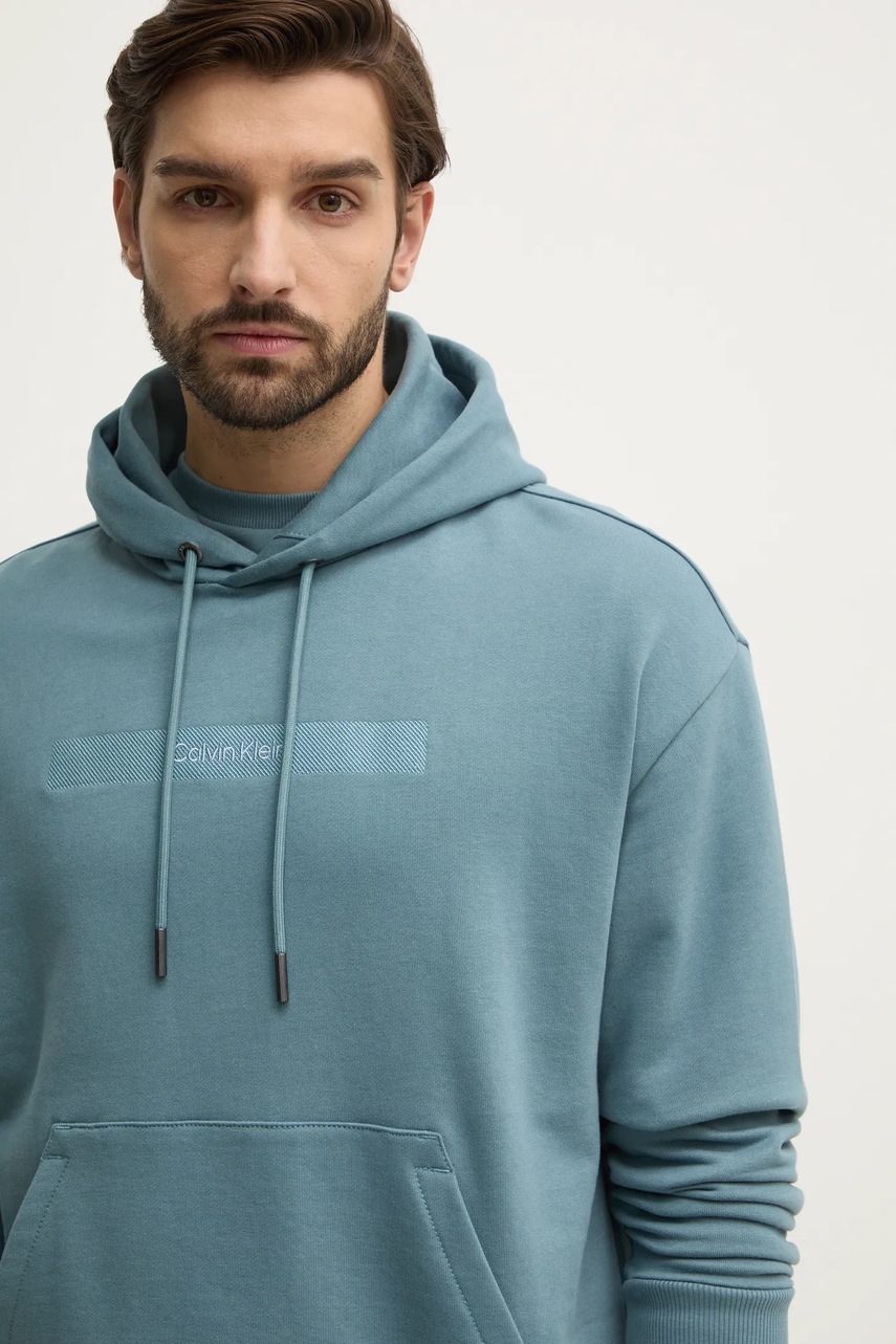 Βαμβακερή μπλούζα Calvin Klein χρώμα: πράσινο, με κουκούλα, K10K113768 φωτογραφία