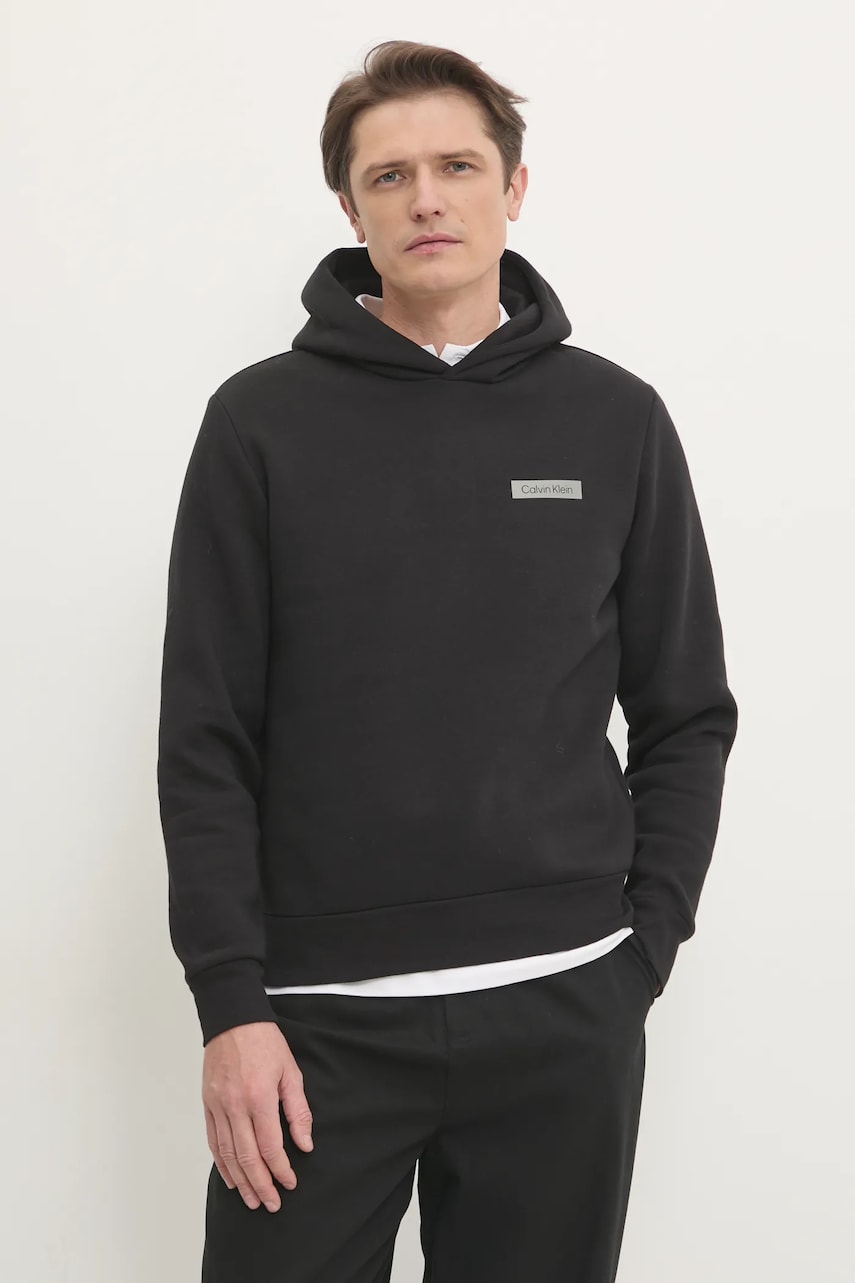 Levně Mikina Calvin Klein pánská, černá barva, s kapucí, s potiskem, K10K113773