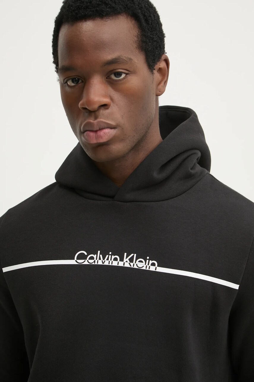 Mikina Calvin Klein pánská, černá barva, s kapucí, s potiskem, K10K114338