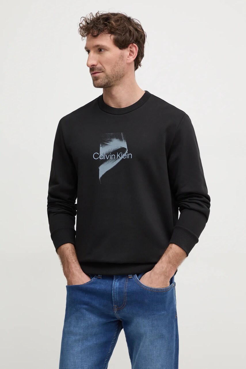 Levně Bavlněná mikina Calvin Klein pánská, černá barva, s potiskem, K10K114351