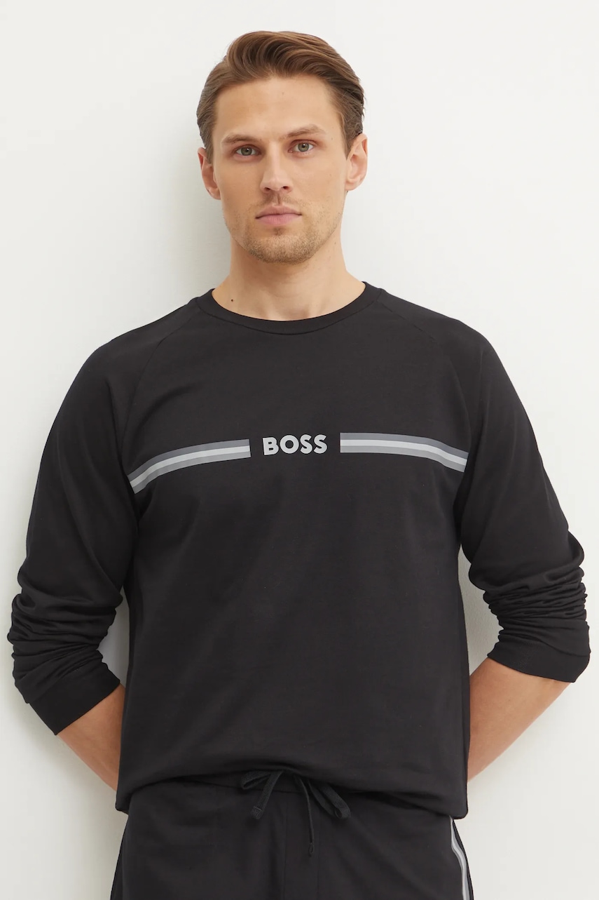 Levně Bavlněná mikina BOSS pánská, černá barva, s potiskem, 50535780