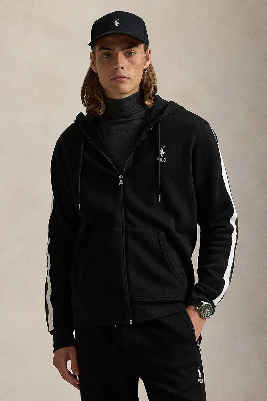 Levně Mikina Polo Ralph Lauren pánská, černá barva, s kapucí, hladká, 710953165