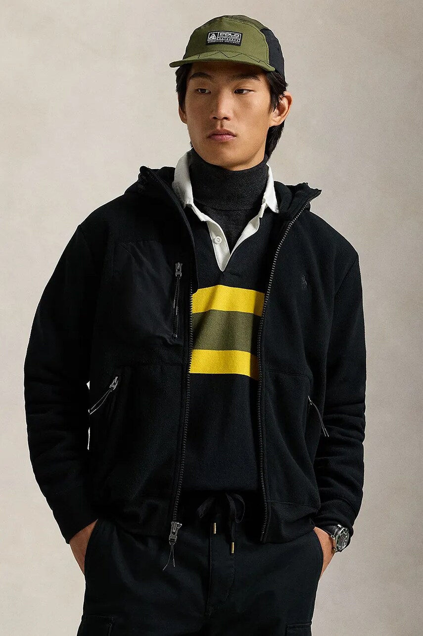 Levně Mikina Polo Ralph Lauren pánská, černá barva, s kapucí, hladká, 710958177