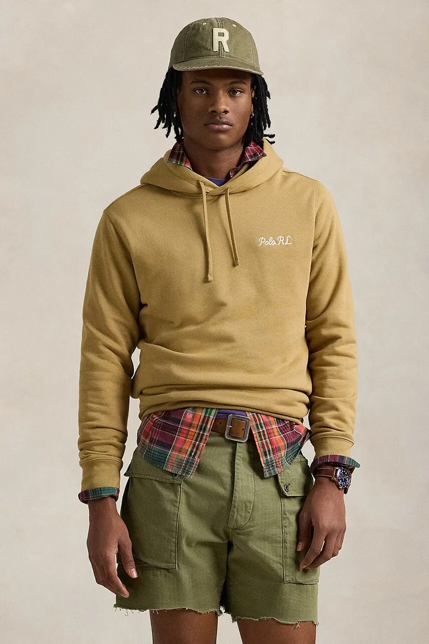Levně Mikina Polo Ralph Lauren pánská, béžová barva, s kapucí, s potiskem, 710958449