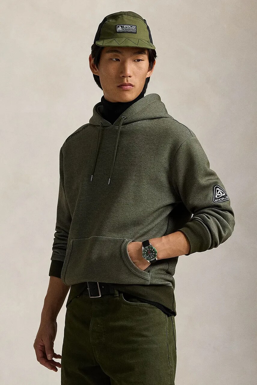Levně Mikina Polo Ralph Lauren pánská, zelená barva, s kapucí, s potiskem, 710959025