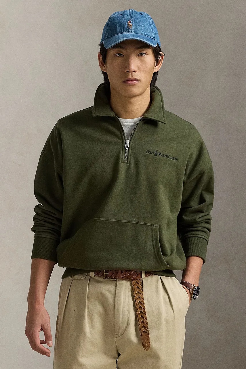 Levně Mikina Polo Ralph Lauren pánská, zelená barva, hladká, 710961138