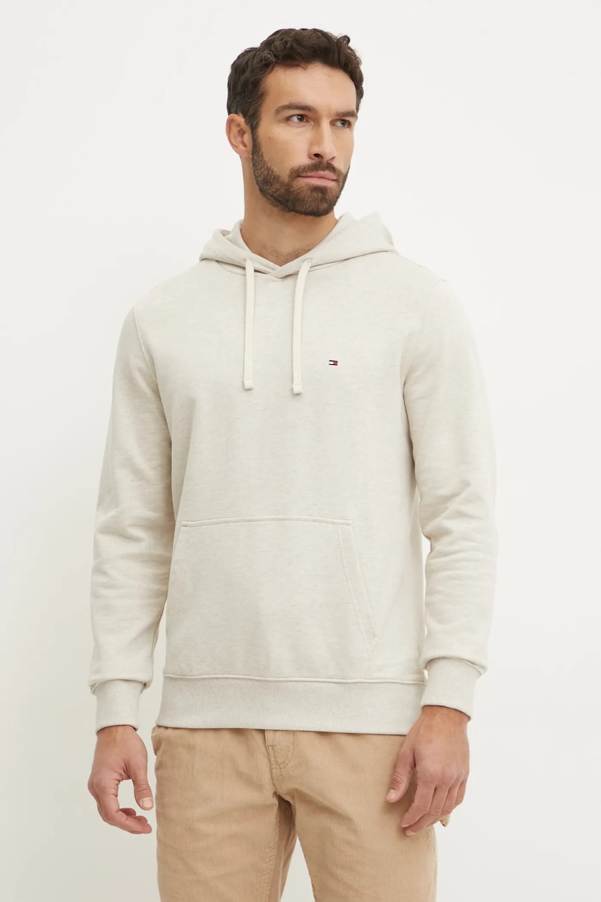 Bavlněná mikina Tommy Hilfiger pánská, šedá barva, s kapucí, melanžová, MW0MW37235