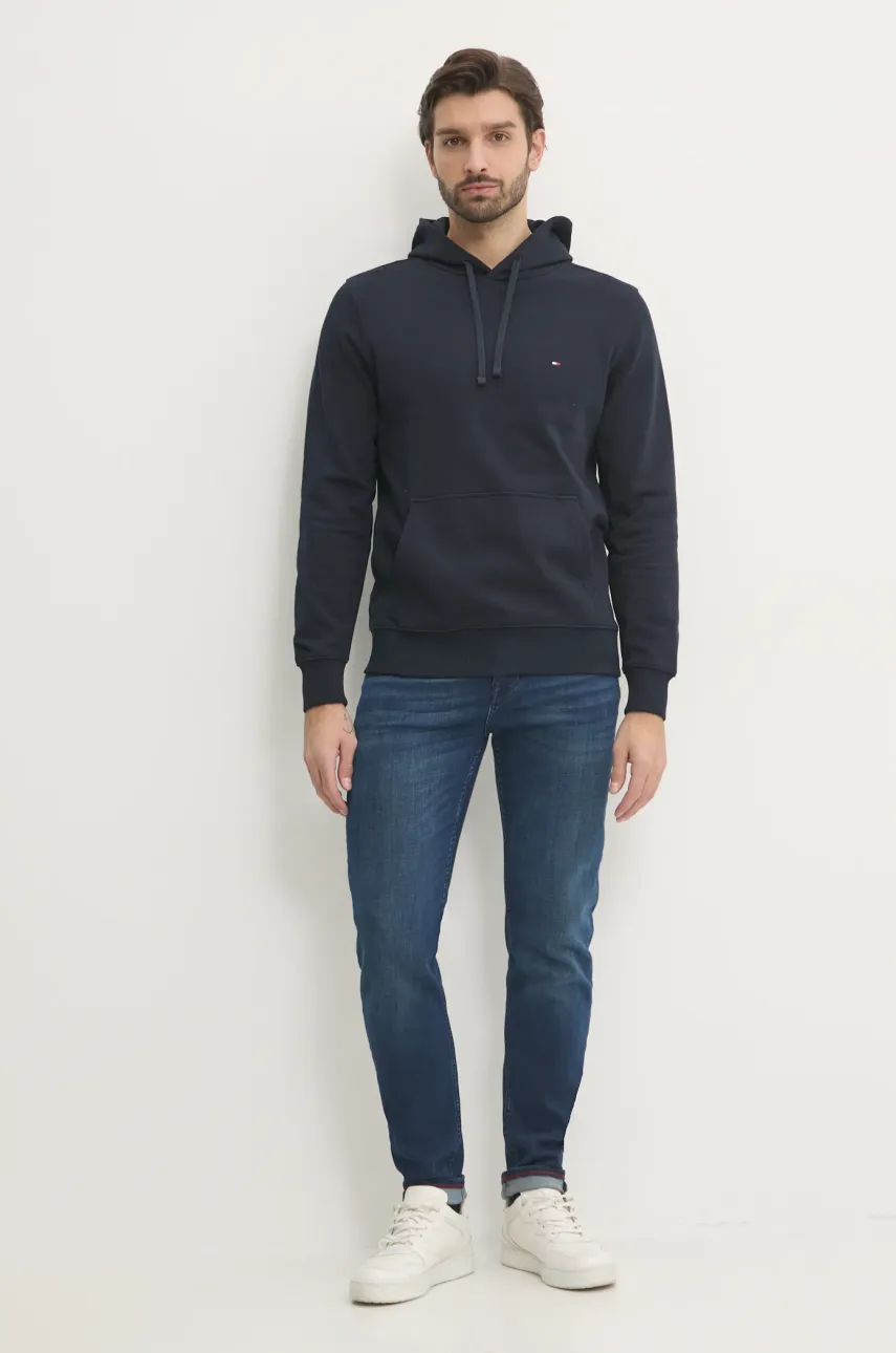 Хлопковая кофта Tommy Hilfiger мужская цвет синий с капюшоном меланж MW0MW37235 Хлопковая кофта Tommy Hilfiger мужская цвет синий с капюшоном меланж MW0MW37235