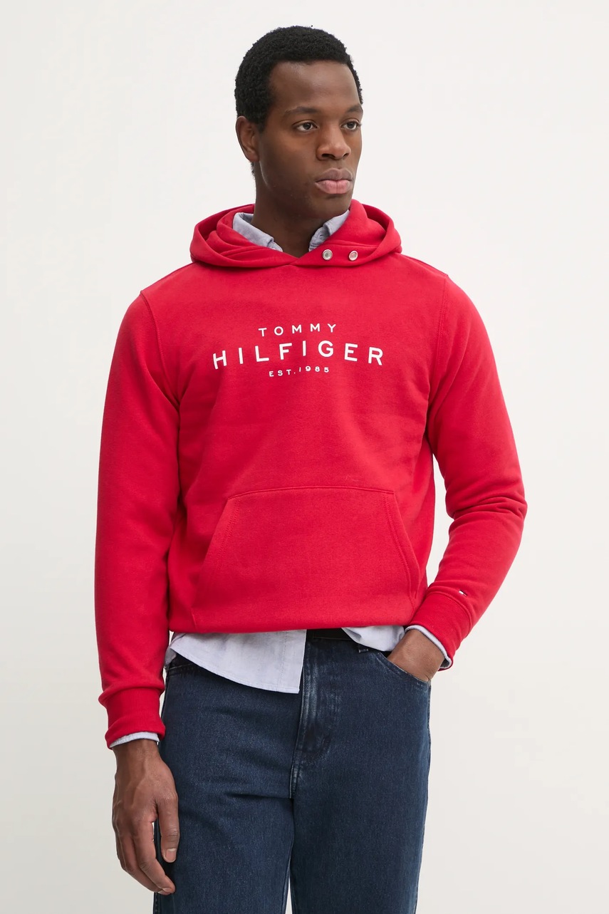 Кофта Tommy Hilfiger чоловіча колір червоний з капюшоном з принтом MW0MW37455 